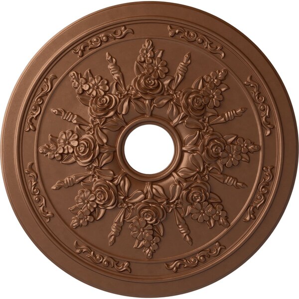 Ekena Millwork Rose and Ribbon Ceiling Medallion (Canopies up to 4"), 23 5/8"OD x 4"ID x 1 1/2"P, Polished Copper CM23ROPOS - main